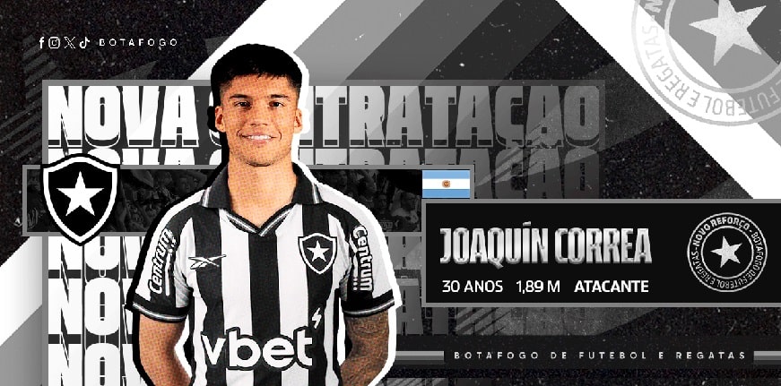Futebol: Botafogo anuncia chegada de Joaquín Correa, ex-Inter de Milão